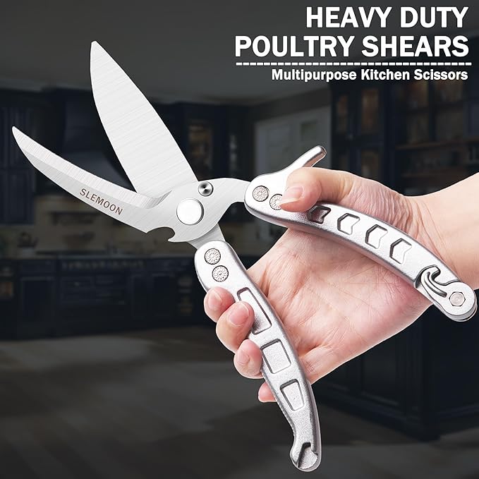 SLEMOON Heavy Duty Kitchen Shears,Poultry Shears with Safety Lock,Silver