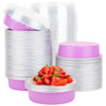 Beasea Disposable Mini Pans with Lids, 100 Pack 4” 8oz Light Pink Aluminum Baking Foil Tins Round Small Tart Container for Individual Cupcake Dessert Muffin Ramekin Cheesecake Quiche Oven Dishes