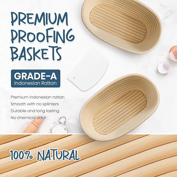 Rorecay Sourdough Starter Kit with 2 Oval Banneton Bread Proofing Baskets