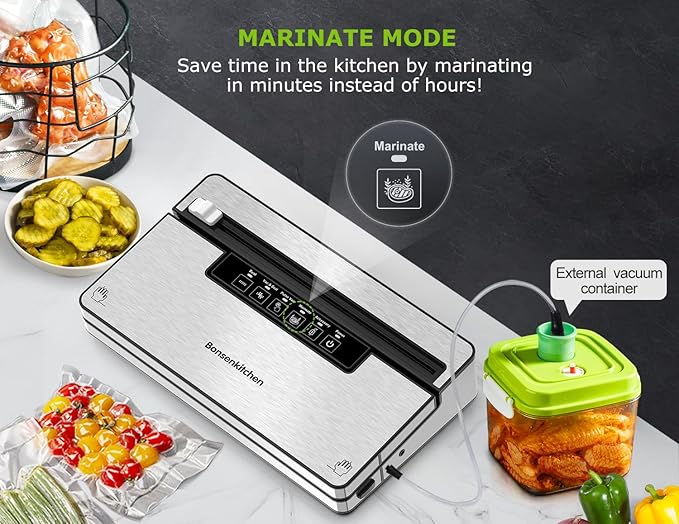 Bonsenkitchen Vacuum Sealer for Food, with Cutter&Bag Storage,Silver Black