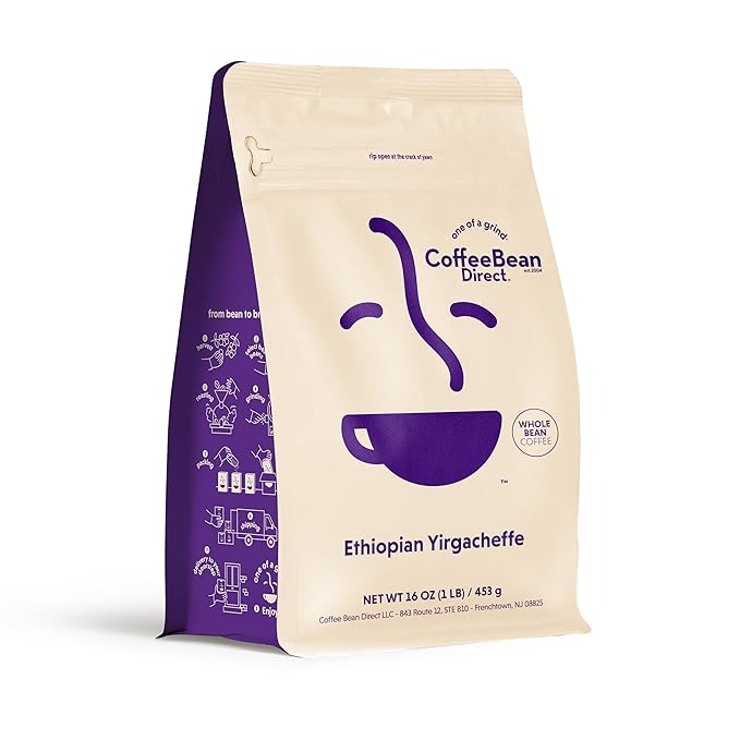 Coffee Bean Direct Ethiopian Yirgacheffe, Whole Bean, 1lb Bag