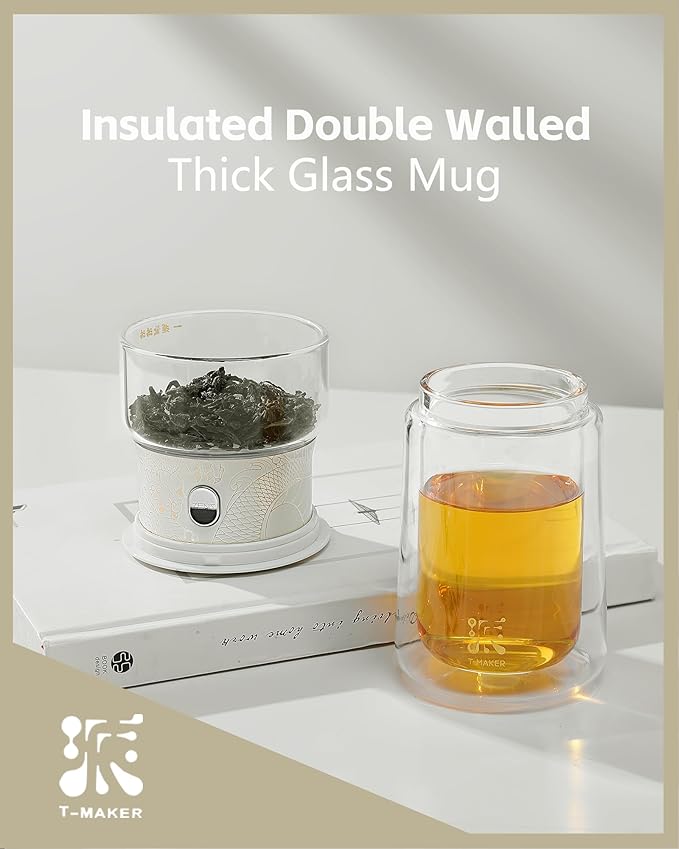 ZENS Glass Tea Infuser Pot, Modern One Touch Tea Maker for Tea Steeping