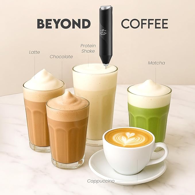 Zulay Kitchen Powerful Milk Frother Wand - Handheld Stainless Steel - Battery Operated Drink Mixer for Coffee, Lattes, Cappuccino, Matcha - Froth Mate Frother Gift - Midnight Black