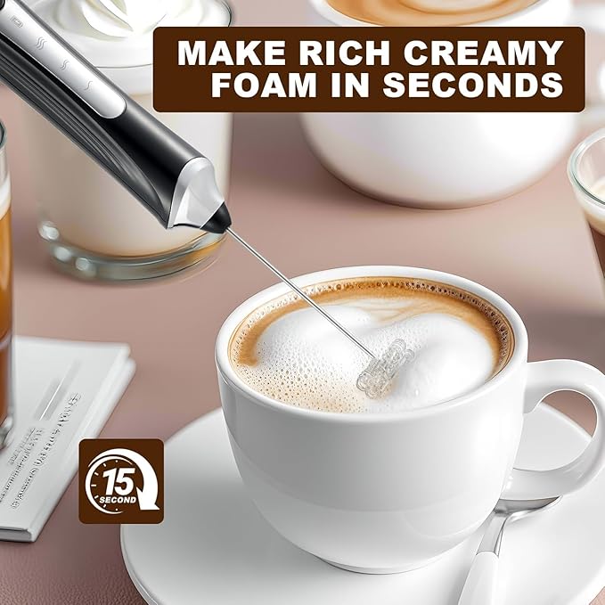 Freebala Handheld Electric Milk Frother with 2 Heads, Coffee Whisk Foam Mixer with USB Rechargeable 3 Speeds, Foam Maker Blender for Latte, Cappuccino, Hot Chocolate, Egg (Type 3)