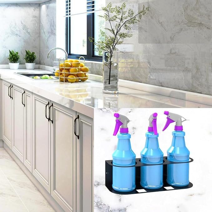 JINGCHENGMEI 3 Spray Bottles Holder, Steel Wall Mount Storage Organizer