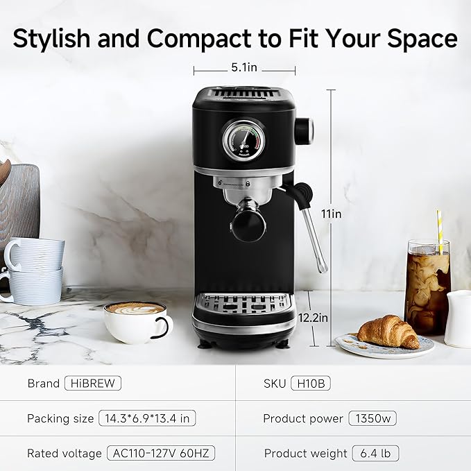 HIBREW H10B Programmable Espresso Machine with LED Display & Pressure Gauge