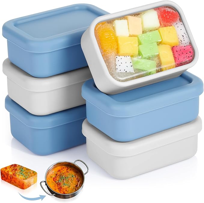 Teenyyou 6 Packs 1 Cup Silicone Freezer Molds with Lids Silicone Soup Freezer Molds Rectangle Reusable Food Preserving Tray Freezing Ice, Leftovers and Meal Prep