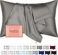 LYSHIN Silk Pillow Cases Standard Size with Hidden Zipper, Dark Grey