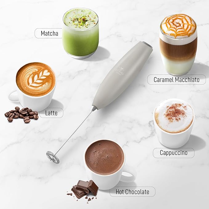 Zulay Powerful Milk Frother for Coffee with Upgraded Titanium Motor - Handheld Electric Whisk, Milk Foamer, Mini Mixer & Coffee Blender for Frappe, Latte, Matcha, No Stand - Titan Gray