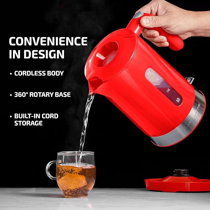 OVENTE 1.8L Electric Kettle with 1500W Fast Boiling Heater, Red KP413R