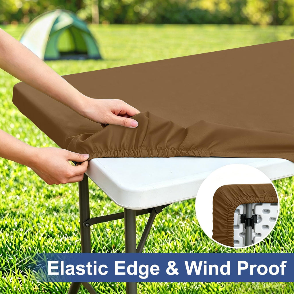 homing Rectangle Table Cloth Cover, Water-Resistant Polyester Elastic Fitted Tablecloth, Fits for 6 Foot Folding Tables, Washable Table Protector for Picnic, Camping, Outdoor (Brown, 30" x 72")