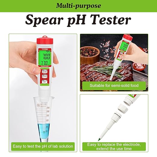 YINMIK Food pH Tester with pH Calibration Storage Solution Digital pH Meter