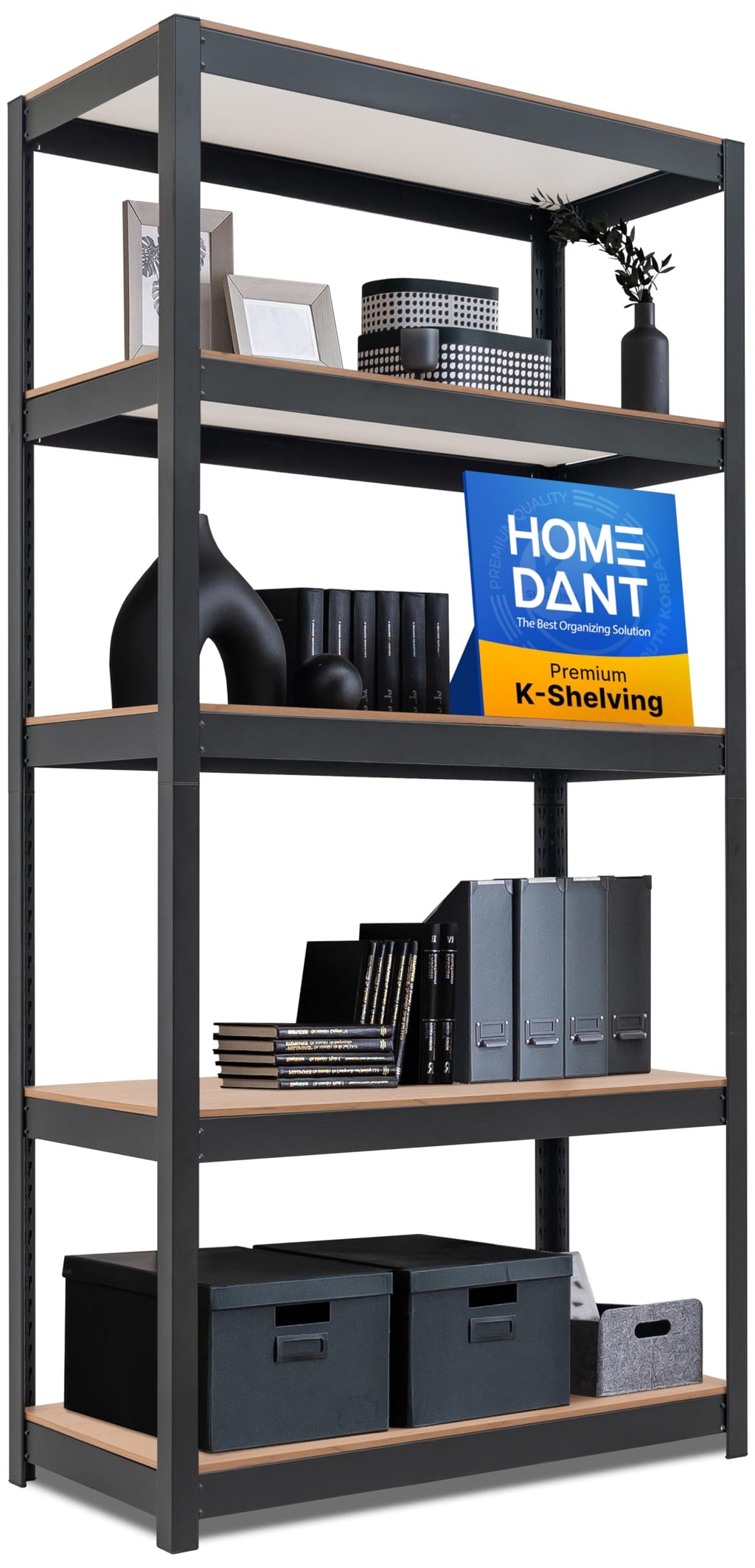 HOMEDANT House Black 36.2" W 5 Tier Storage Shelves Garage Shelving Unit