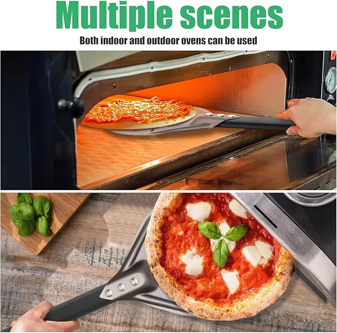 Newmeto Pizza Turning Peel 9 Inch Round Aluminum Perforated Pizza Peel Turner with Metal Handle Pizza Paddle for Homemade Pizza Oven Accessories