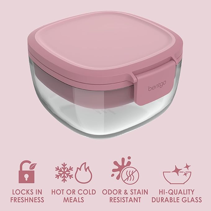 Bentgo Glass Salad Container with Airtight Lid & Leak-Proof Sauce Cup