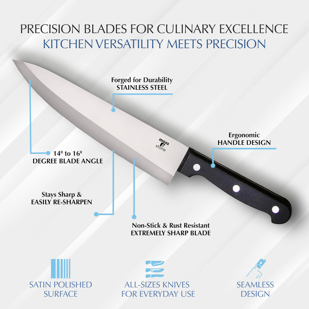 Moss & Stone 14 Pcs Kitchen Knife Set with Block, Stainless Steel