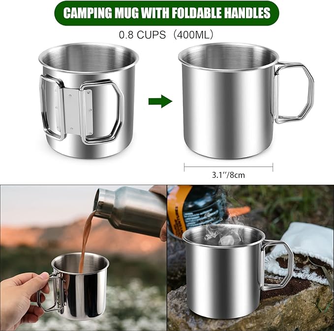 Odoland 8pcs Camping Cookware Mess Kit, Camping Pot and Pan Set with Mini Backpacking Stove, Stainless Steel Cup, Spork and Tank Bracket, Cooking Gear for Outdoor, Hiking, Picnic, Campfire, Red