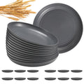 HEYCOME 12 Pcs Unbreakable Deep Dinner Plates Set, 9 inch Reusable Plastic Wheat Straw Plates, Microwave and Dishwasher Safe Plate for Kitchen, Lightweight Plate for Dessert, BPA Free, Dark Gray