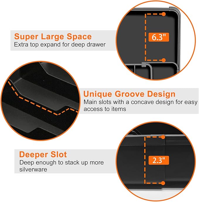Spaclear Silverware Organizer - Expandable Kitchen Drawer Organizer, Utensil Drawer Organizer, Adjustable Plastic Flatware and Cutlery Holder, Kitchen Organizers Storage for Forks Knives, Black
