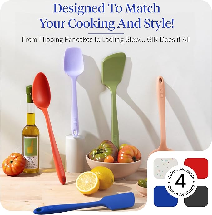 GIR 5-Piece Silicone Kitchen Utensils Set, Non-Toxic Cooking Utensils for Cooking and Baking, Heat Resistant, Food Grade, Dishwasher Safe Rubber Spatula, Ladle, Spoon - Royal Blue