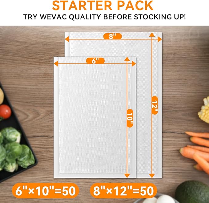 Vacuum Sealer Bags for Food, Quart 8″x 12″,Pint 6″×10″100 Pcs,BPA Free