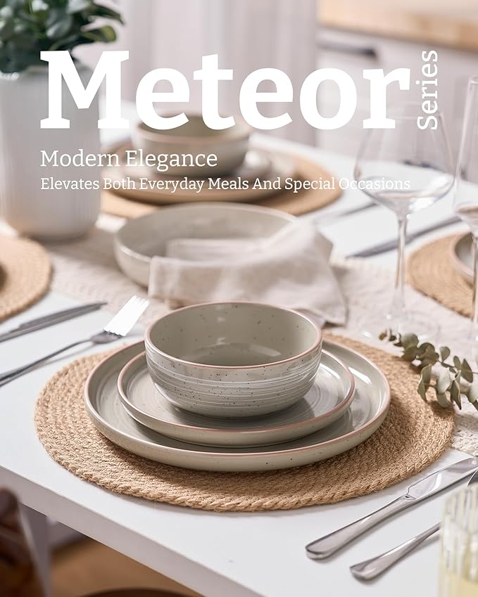 Famiware Meteor 12-Piece Stoneware Dinnerware Set, Matcha Green
