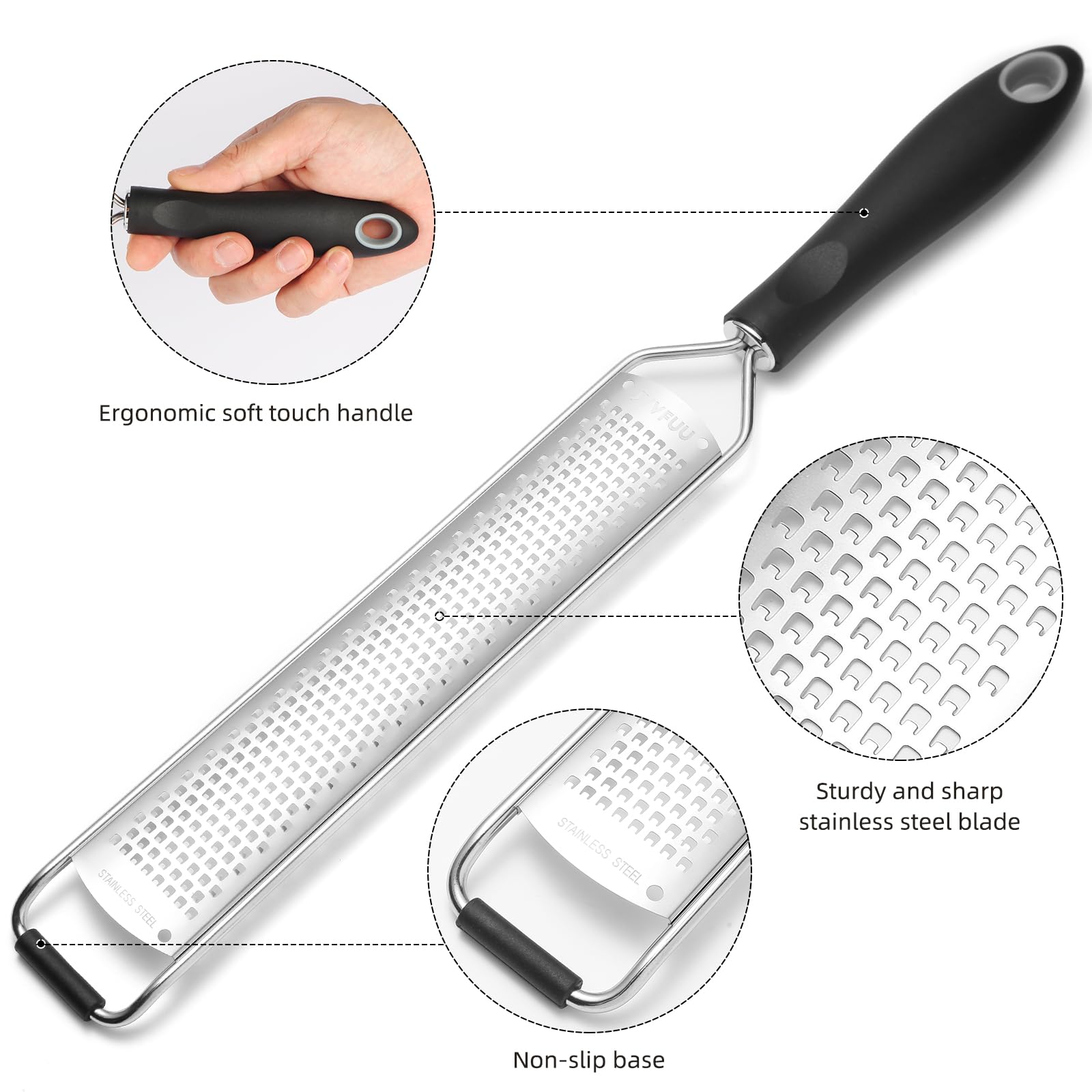 Lemon Zester and Cheese Grater with Protective Cover and Cleaning Brush