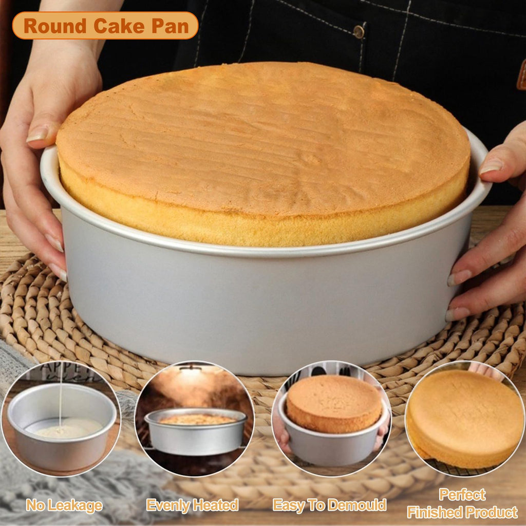 HomeMall 9 x 3 inch Round Cake Pan Set of 3, Aluminum Baking Pans for Layer Cakes, Heavy Duty Non-Stick, Evenly Baking Molds for Home Kitchen, Tapered Sides