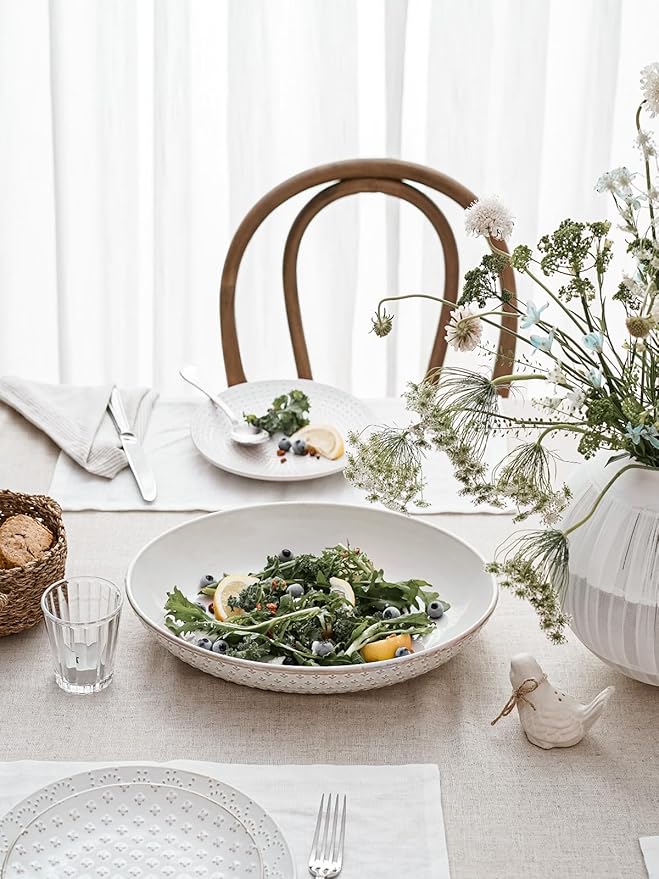 LE TAUCI Ceramic Serving Bowls Set of 2, Large Serving Dishes for Entertaining, 11.8 & 13.7 Inch Oval Serving platter, Salad Fruit Bowl, Pasta Bowls, Microwave & Dishwasher Safe - Arctic White