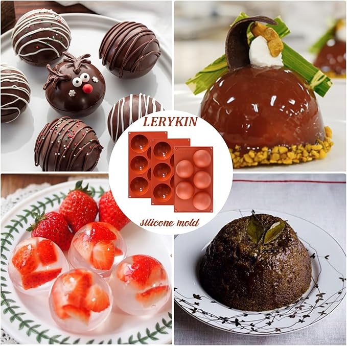 Lerykin 3 Pack Extra Large 5-Cavity Semi Sphere Silicone Molds, Half Sphere Baking Mold Non-Stick for Making Big Size Hot Chocolate Bomb, Jelly, Cake, Dome Mousse