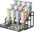 MOJOHAND 4-Tier Stanley Cup Rack with Basket for 12 Tumblers, Natural Wood