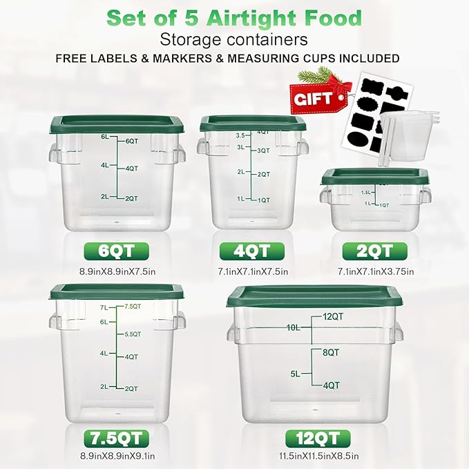 RVGMBO 2QT&4QT NSF Food Storage Containers with Lids: 4 PCS [Total Food Grade][Hot&Cold Resistant] Commercial Clear Food Storage Containers for Restaurant Kitchen Proof Dough, Green