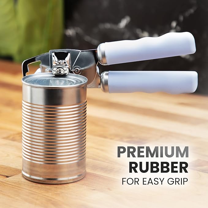 Zulay Kitchen Heavy Duty Stainless Steel Can Opener Manual with Bottle Opener - Rust Proof Manual Can Opener With Turn Knob & Comfy Soft Grip Handles - Light Blue
