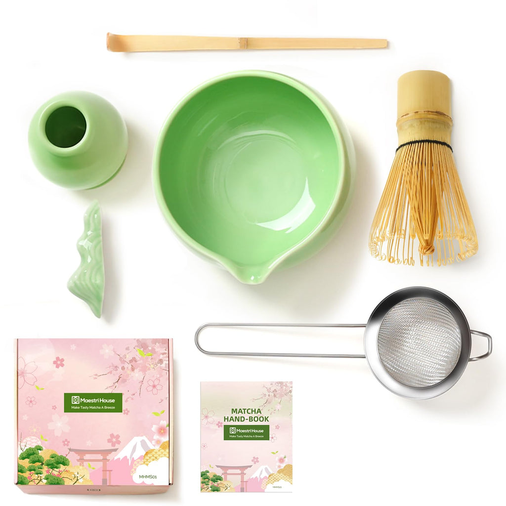 Maestri House Matcha Whisk Set, 7-Piece Kit with Spouted Ceramic Bowl