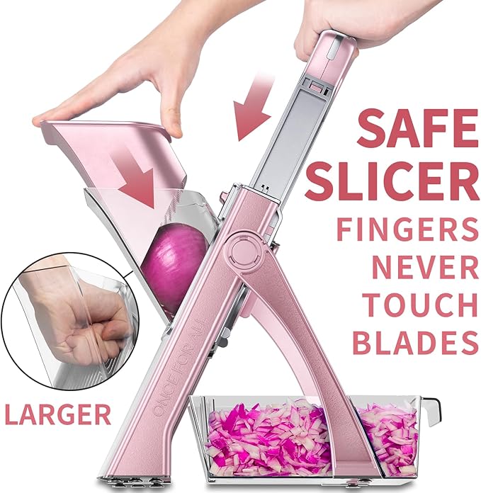 ONCE FOR ALL Safe Mandoline Slicer Plus, Bigger Size, Kitchen Slicer, Pink