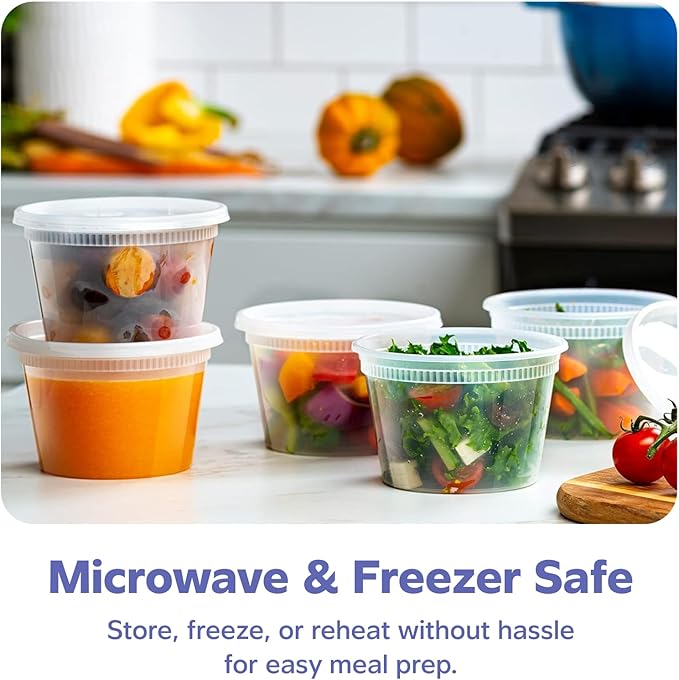 GUSTO 16 oz Plastic Deli Containers with Lids [48 Sets] Food Storage
