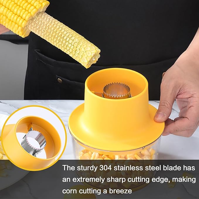 AACGIN Corn Cob Stripper, Corn on the Cob Peeler Shucker Tool, Quick Kernel Remover with Bowl and Safety Handle-Yellow