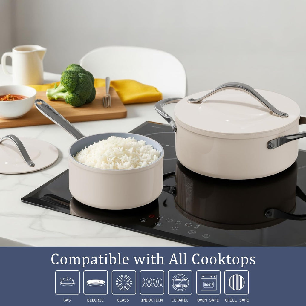 CookinCraze Premium Ceramic Sauce Pan with Lid, 3.5 QT Nonstick Saucepan