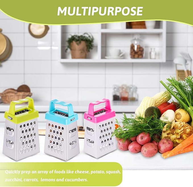Ptwola 6 Pcs Mini Cheese Grater Stainless Steel Box Grater Fine Coarse Handheld Slicer with 4 Sides Small Box Food Shredder Safe Zester for Kitchen Cheese Garlic Ginger Vegetable Potatoes