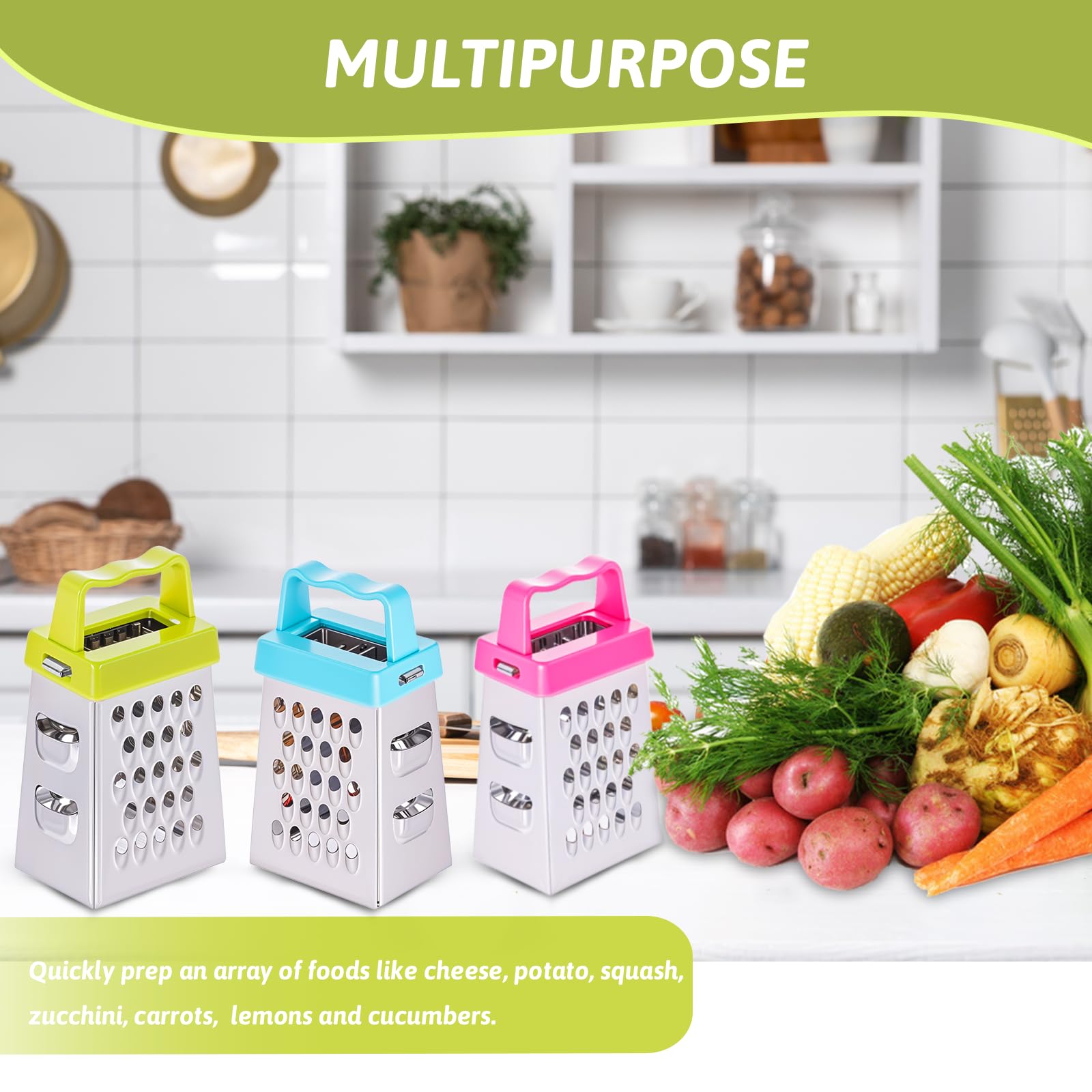 Ptwola 6 Pcs Mini Cheese Grater Stainless Steel Box Grater Fine Coarse Handheld Slicer with 4 Sides Small Box Food Shredder Safe Zester for Kitchen Cheese Garlic Ginger Vegetable Potatoes