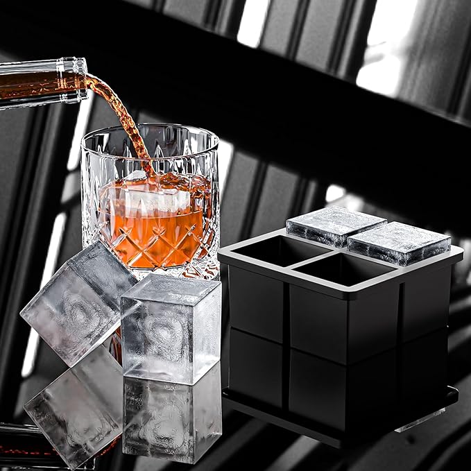 Bangp Large Ice Cube Tray for Whiskey,Silicone Ice Cube Trays 2 Pack,Large Ice Cube Molds with Leak Proof Removable Lid,Square Ice Cube Tray for Whiskey and Cocktail