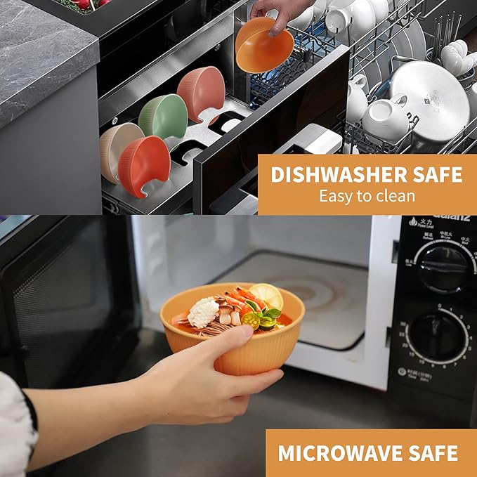 becutlery Reusable Bowls Set Unbreakable Cereal Bowls,24 OZ Wheat Straw Fiber Lightweight Bowl Sets 8, Microwave and Dishwasher Safe,Use for Ramen, Soup, Salad -Multi Color