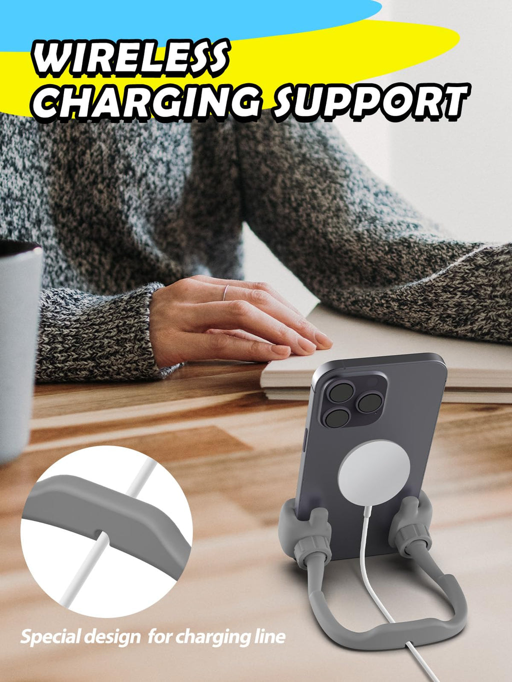 Stocking Stuffers for Teens Boys Girls Cell Phone Stand: Upgrade Adjustable Thumbs Up Lazy Phone Holder for Desk Fun Birthday Gifts for Grandma Adults Husband from Wife (Grey, 1)