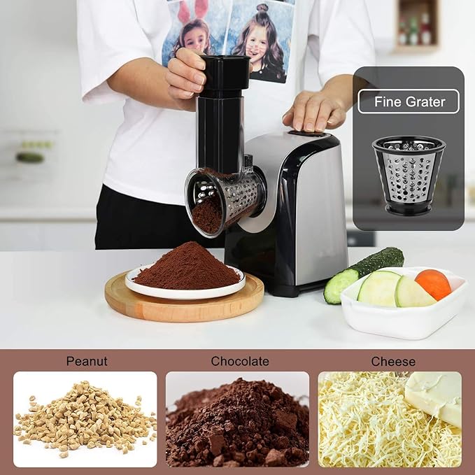 Electric Cheese Grater and Slicer Shredder for Kitchen, 150W 5 Cones
