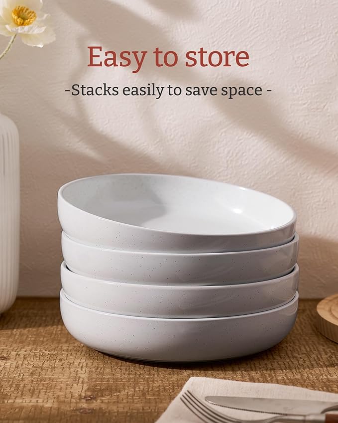 famiware Milkyway 33 oz Pasta Bowls Set of 4, Light Gray