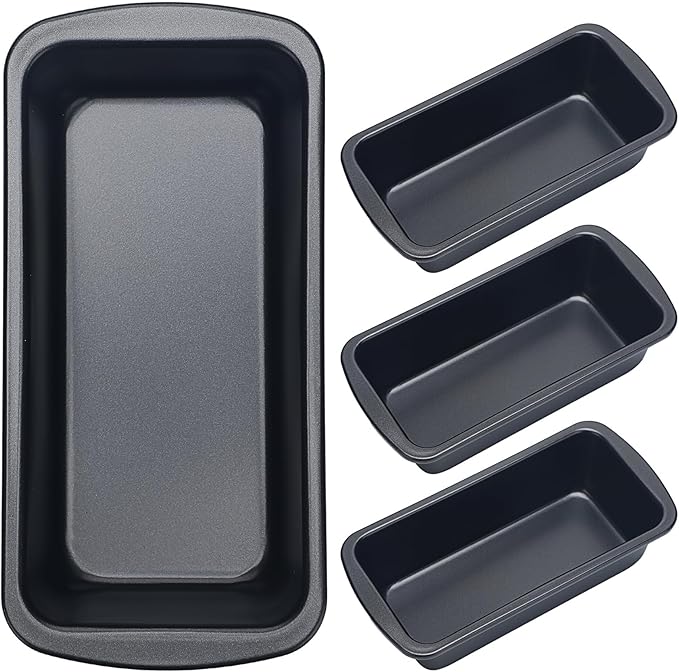 Patelai 4 Pack Small Loaf Pans for Baking Bread Non Stick Bread Pan Rectangle Baking Tray Toast Mold(Black,7.32 x 3.78 Inch)
