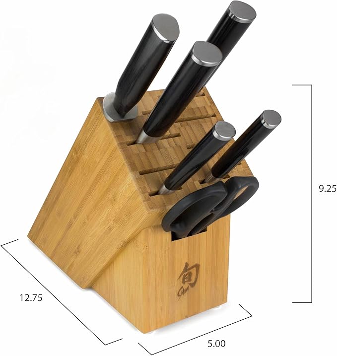 Shun Classic 7 Piece Essential Block Set, Includes 8" Chef, 3.5" Paring, 6" Utility, 9" Bread Knives & Herb Shears, Handcrafted Japanese Knife Block Set, Pakkawood Handles
