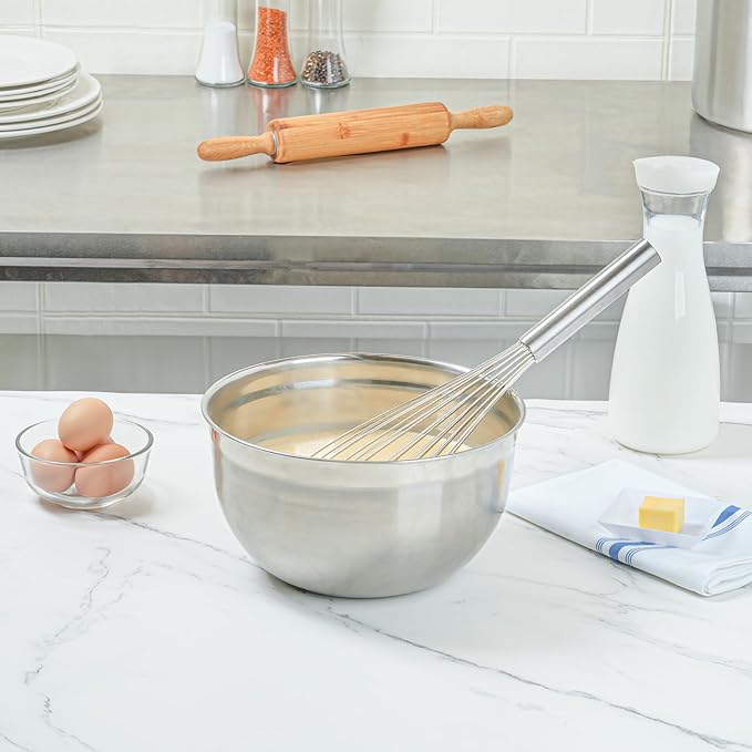Met Lux 16 Inch x 3 Inch Baking Whisk, 1 With Ergonomic Handle Metal Whisk - Dishwasher-Safe, Corrosion-Resistant, Stainless Steel Whisk For Baking, For Whipping, Baking, Or Cooking, Restaurantware