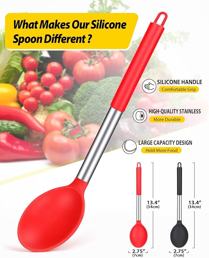 BUNDLEPRO Silicone Cooking Spoons for Non Stick Cookware, 2 Pack
