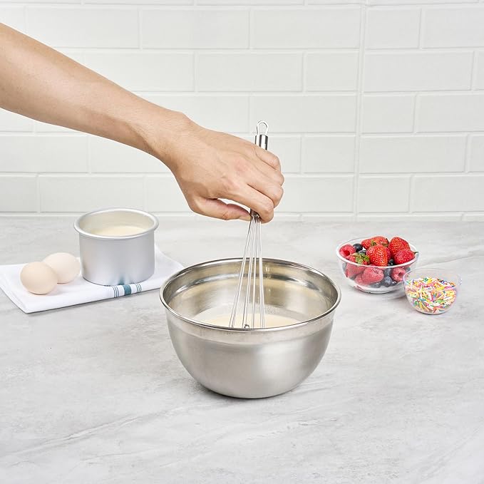 Restaurantware 10.5 in Stainless Steel Ball Whisk - 24 Pack - German Standard Egg Beater with Ergonomic Handle, Dishwasher Safe - Manual Mixer Cooking Whisk for Baking, Stirring, Sauces, Beating